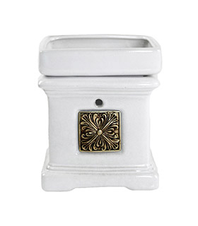 White scent warmer with gold tile decoration